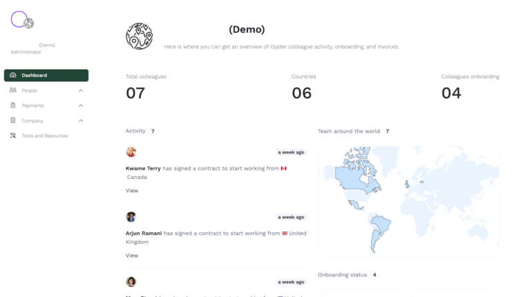 Oyster central dashboard.